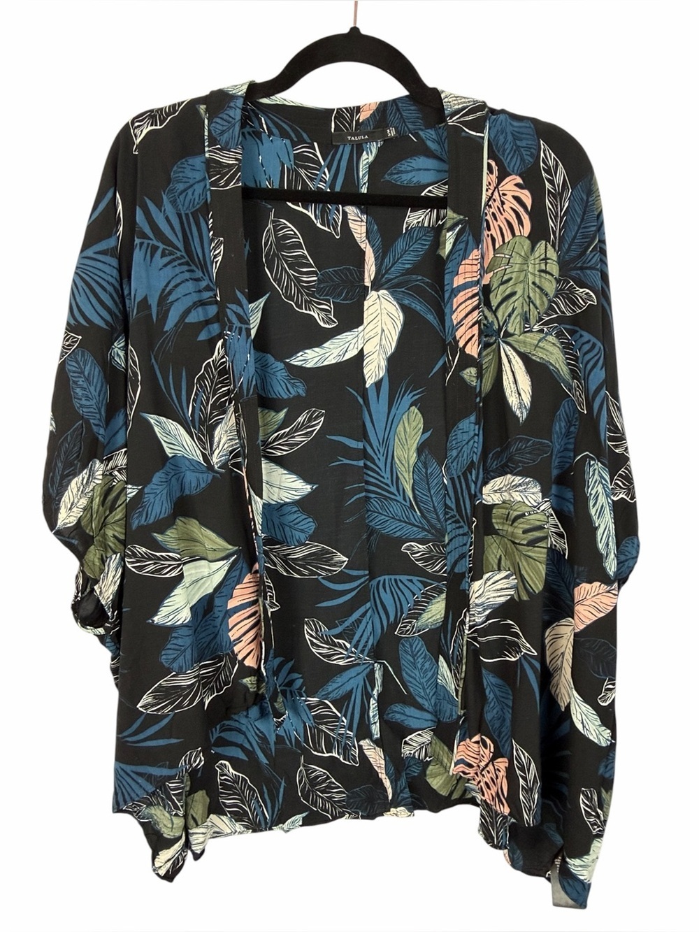 Aritzia Talula Tropical Leaf Print Kimono Cardigan Black Blue Green Size S/M
